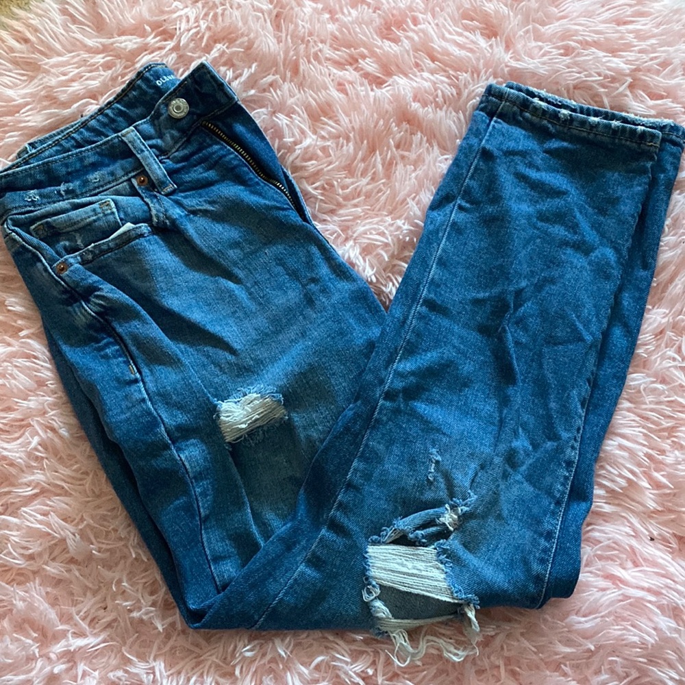 Old Navy curvy OG straight high rise jeans with distressed knees